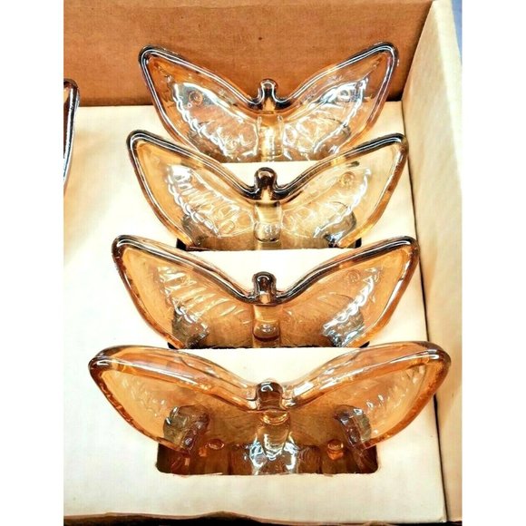 Rare Amber 5 Piece Vintage Brown Glass Butterfly Home Décor Candy Nut Dish Set - Picture 2 of 9